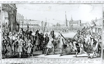 Le Roi Louis XIV (1638-1715) reçoit Jacques II (1633-1701) à Saint-Germain-en-Laye